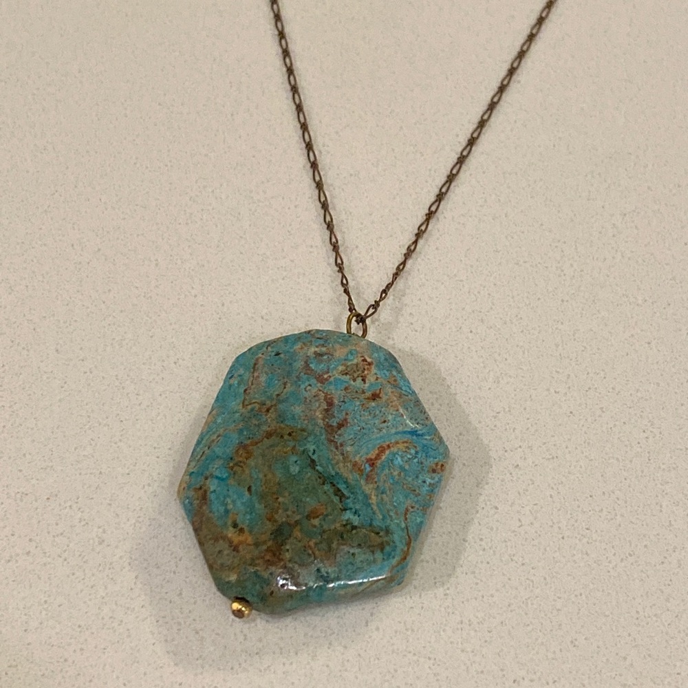 AV Max Blue Ocean Jasper Gemstone Pendant Necklace